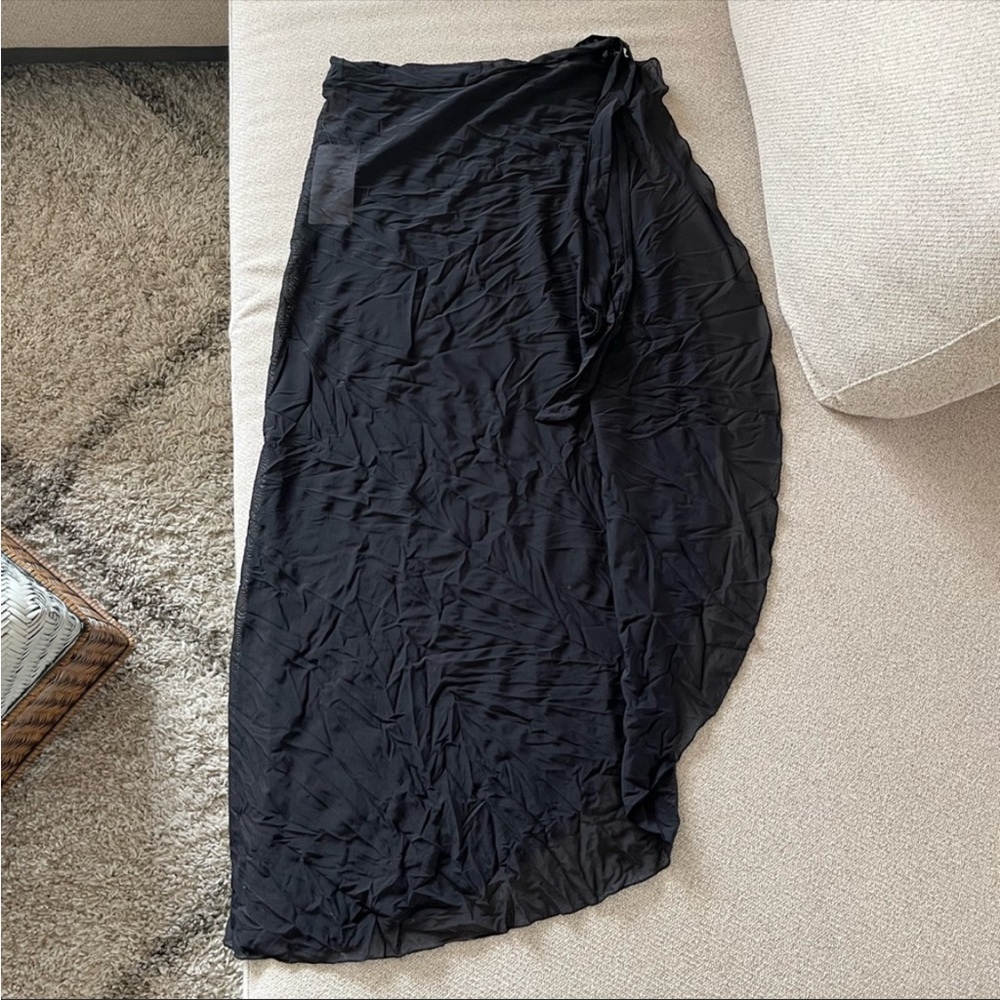 Black, Sheer, Wrap-Skirt Swimsuit Coverup